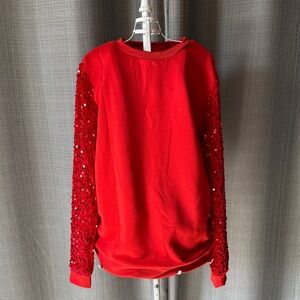 Girls' Red Sequin Sleeve Sweatshirt